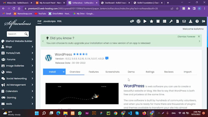migrate, backup, install wordpress website