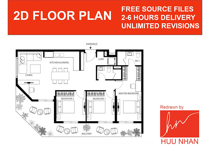 redraw 2d floor plan for real estate agent