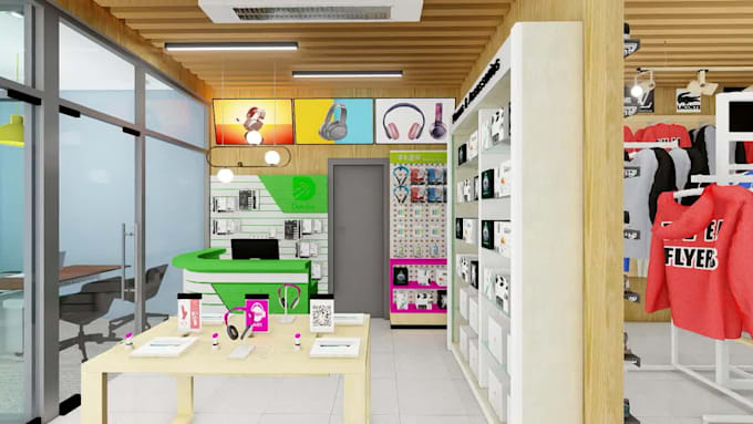 design 3d interior render for your office and retail space