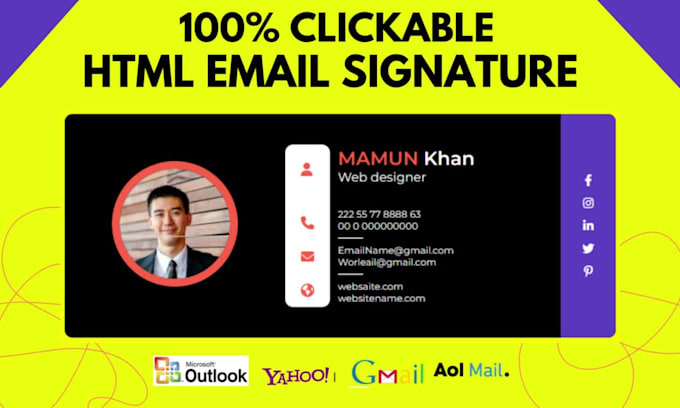 create clickable HTML email signature, outlook, gmail, mac signature