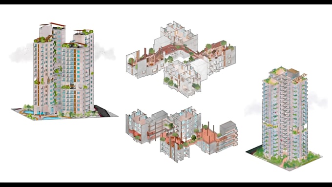 render architectural sectional perspectives and masterplans