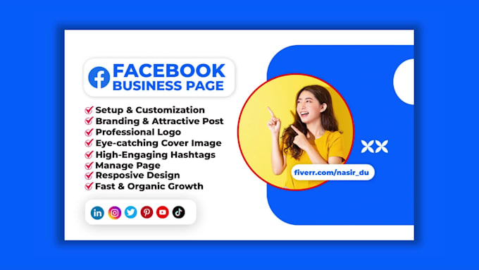 create facebook business page, instagram, twitter, linkedin, youtube, pinterest