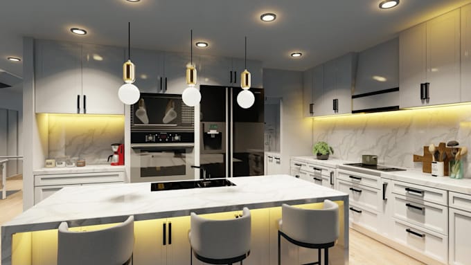 design your kitchen interior space with 3d modeling and rendering