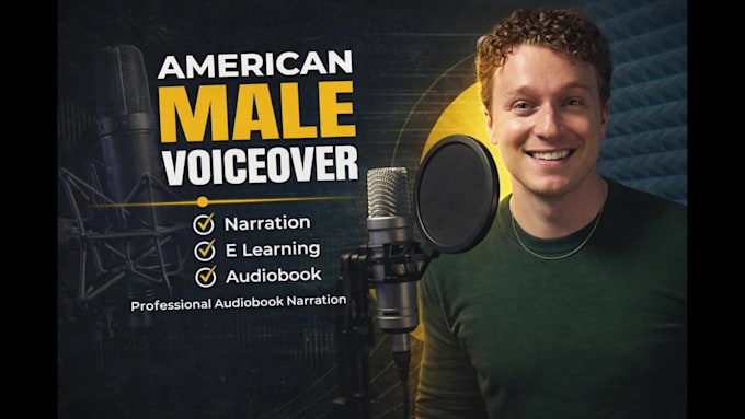 provide professional american male voice over, elearning, or audiobook narration