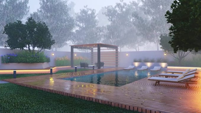 do modern backyard design in 3d