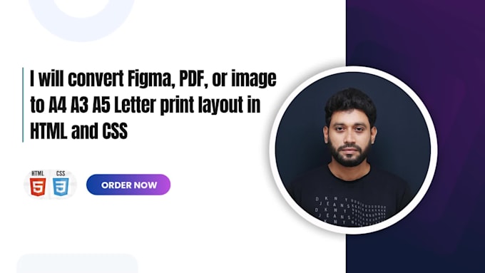 convert PDF figma or image to a4 a3 print ready HTML CSS layout