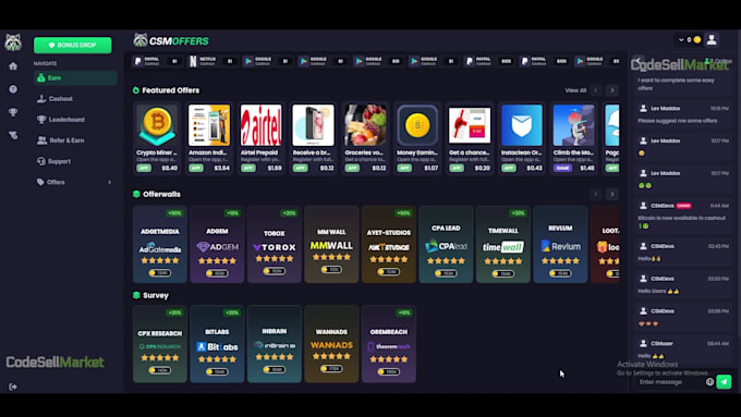 develop a offewall rewards site inspired by popular websites