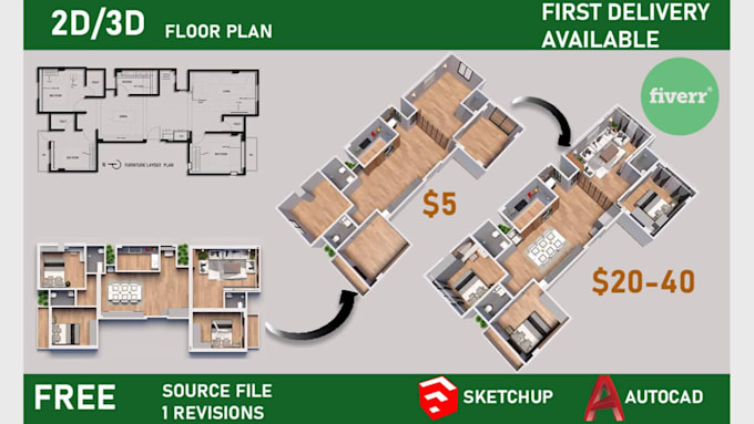 create realistic 3d floor plan from 2d drawing