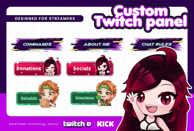 custom kong vector twitch panels buttons and profile pic for your stream