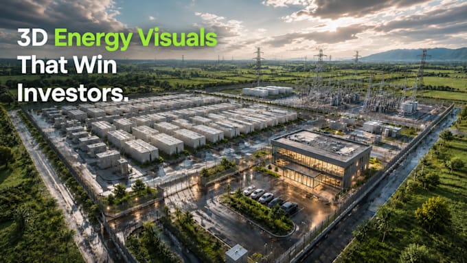 create hyperreal 3d solar battery and bess visualizations