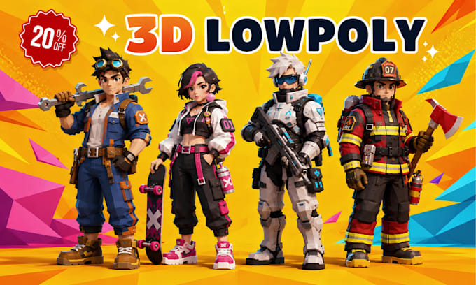 create 3d low poly character model stylized weapons and props game asset