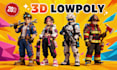create 3d low poly character model stylized weapons and props game asset