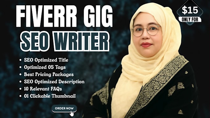 write fiverr gig seo title, tags, pricing, and description