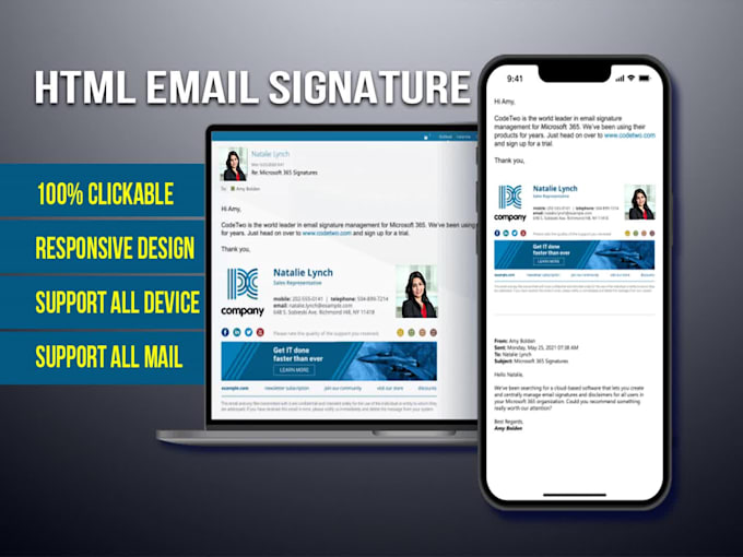 create custom and clickable html email signature any device