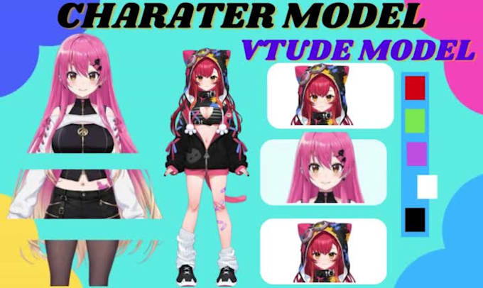 create custom vtuber model, 2d character rigging, live2d model character design