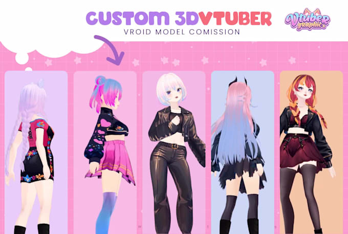custom 3d modeling character design for 3d vtuber or 3d vroid, 3d rigg, vrchat