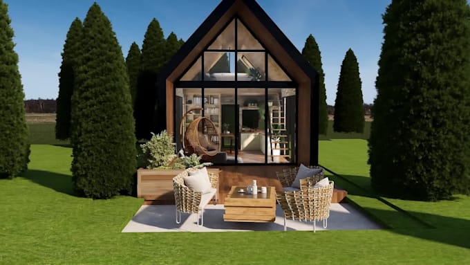 design your tiny house, cabana,  rural house and 3d rendering