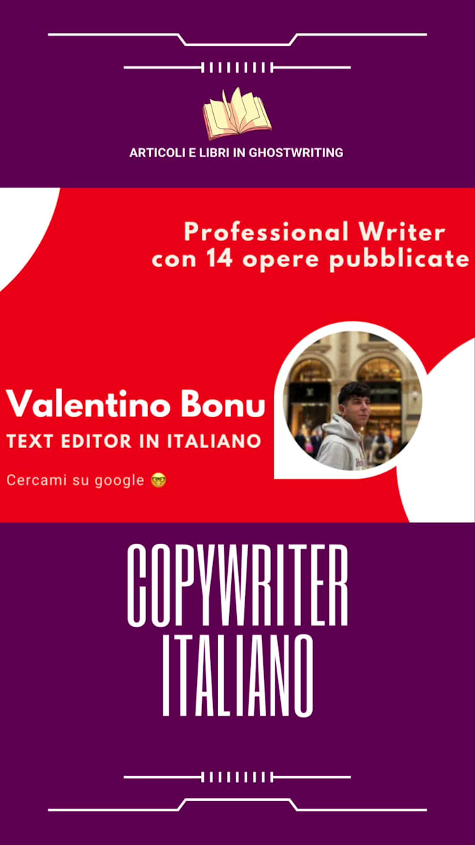 write in italian what you want, professional copywriter for articles