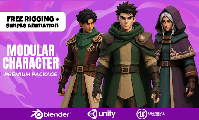 model 3d low poly, character for game, animation and rig