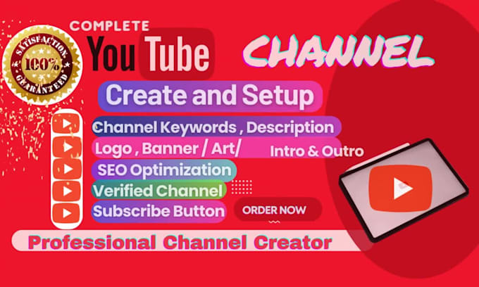 create and setup youtube channel with logo, art, intro, outro
