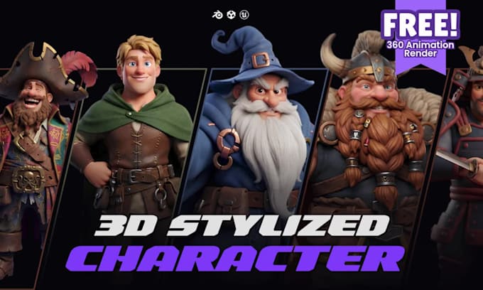 model a stylized fantasy 3d character, game ready and rigged, in blender