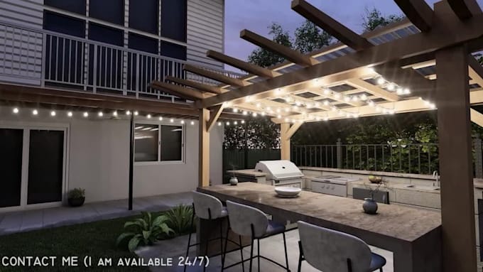design landscape, backyard, pool, garden, deck, and patio