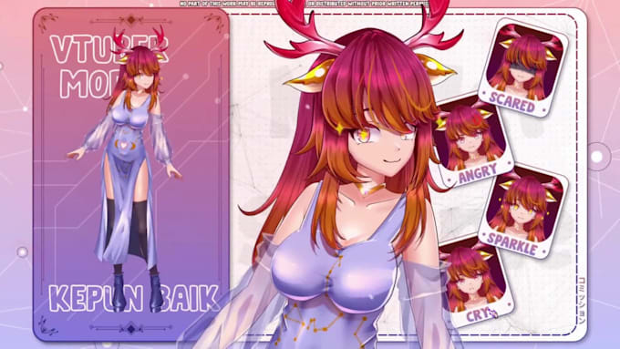 draw a 2d vtuber character model art psd ready for live2d rigging