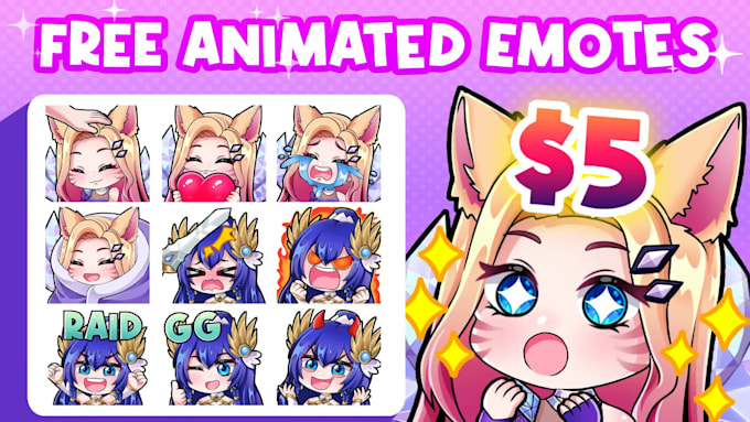 draw cute chibi emotes, animated, badges for your vtuber and twitch