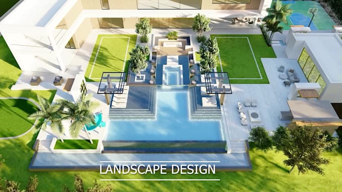 design 3d landscape, garden, pool, and patio design for your house