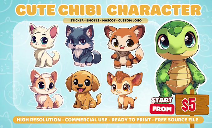 draw chibi character, animal chibi art for oc, pfp, stickers