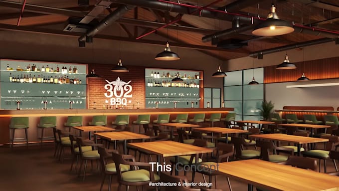 do 3d rendering for restaurant, pizza, cafe and wine bar