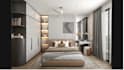 visualize bedroom, kitchen, living, dining, bathroom interior with 3d rendering