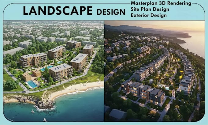 do masterplan 3d rendering landscape design aerial view for residential projects
