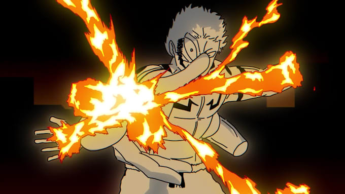 create a professional hand drawn 2d anime fight scene