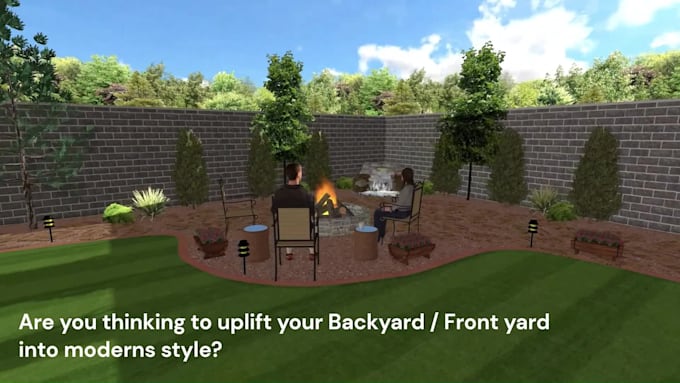 make creative 3d landscape, pergola, backyard garden design
