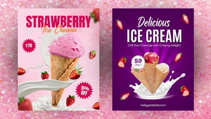 design ice cream or food flyer, poster, banner and menu