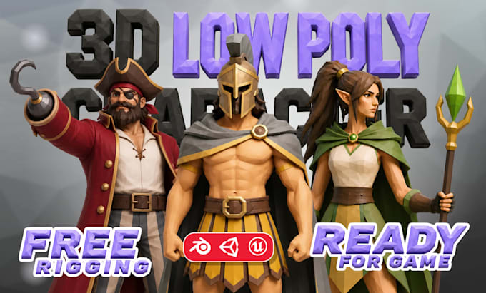 create 3d low poly game character models with rigging and animation