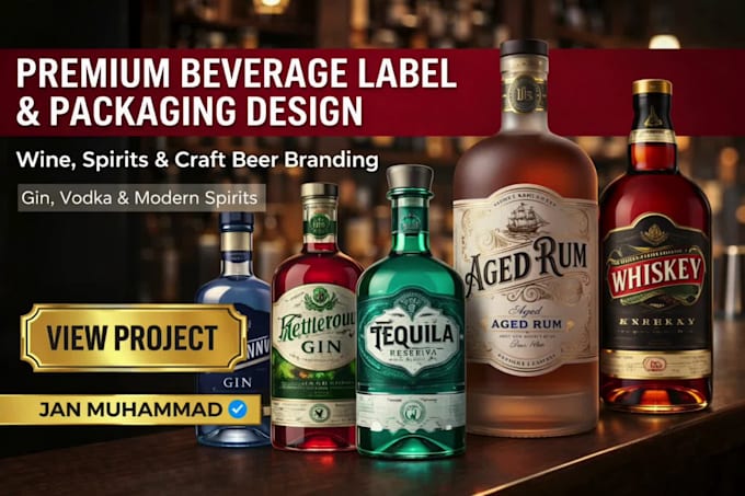 do alcohol, wine, gin, vodka, whisky, brandy, tequila, beer, soda, label design