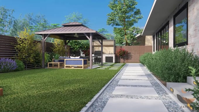 design landscape, terrace, backyard, pool, and patio
