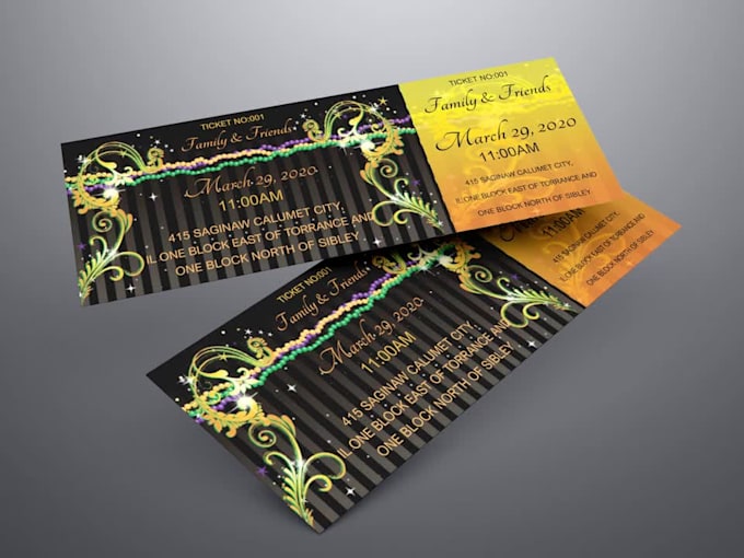 design event ticket, raffle ticket, save the date quick time