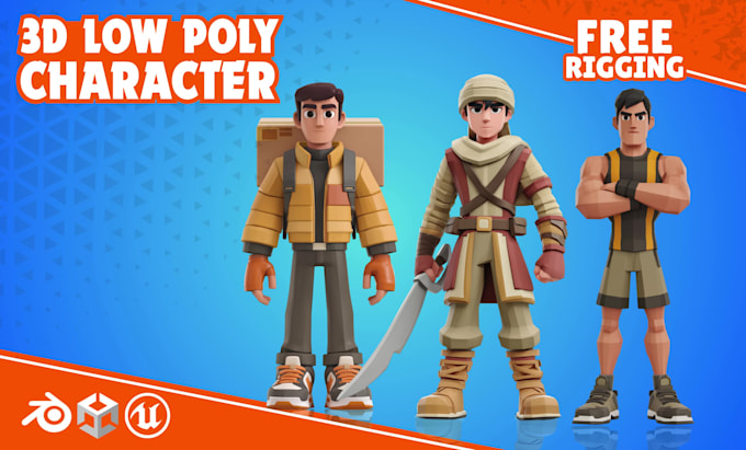 model 3d low poly character, rigging for game asset, animation, and others