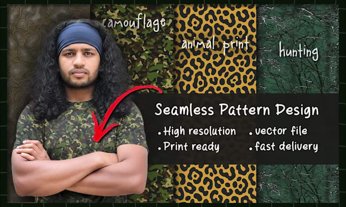 design camouflage repeat pattern for textile fabric in 24 hours