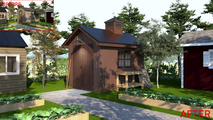 design conservatory, garden sheds, garden house, hut and rendering