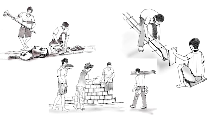 draw hand drawn digital sketch architectural and  characters