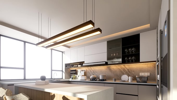 design kitchen interior in 3d and realistic rendering residential and commercial