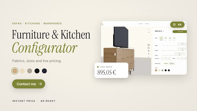 build a 3d furniture or kitchen configurator with pricing