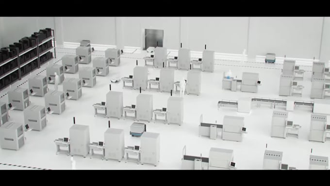 create 3d industrial  warehouse automation robotic logistic manufacturing video