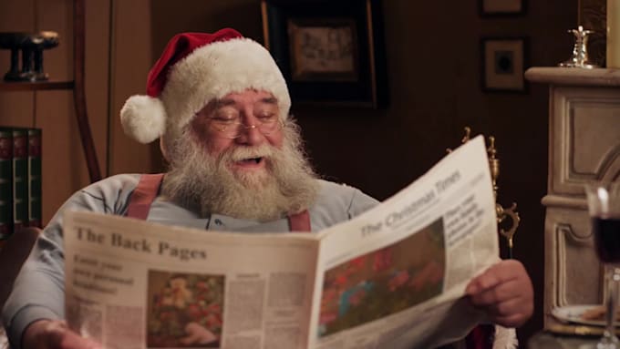 make santa claus reading newspaper christmas greeting video