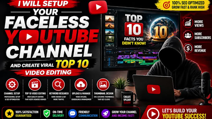 create a faceless youtube automation channel with top 10 video editing