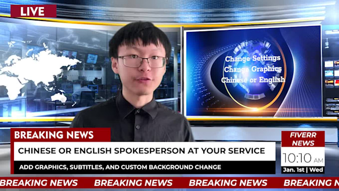 create chinese or english breaking news spokesperson video